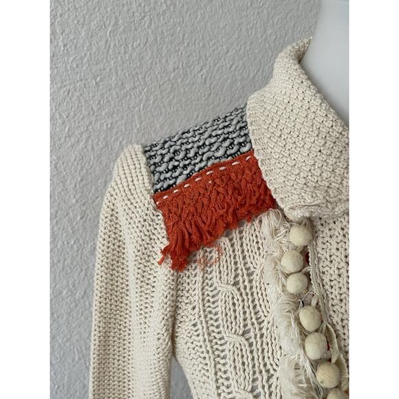 Anthropologie Sweater Angel of the North Cardigan Pom Pom Fringe - Picture 4 of 16